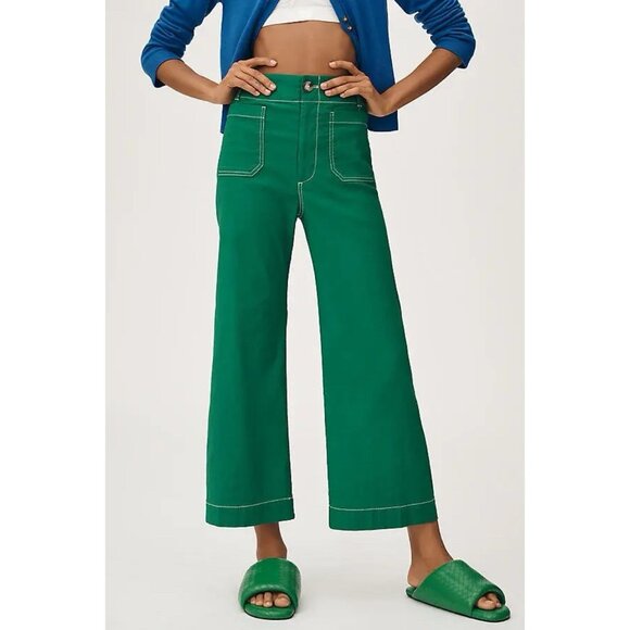 Anthropologie Pants - Anthropologie Colette Contrast Stitch Cropped Wide Leg Pants Maeve Size 23 Green